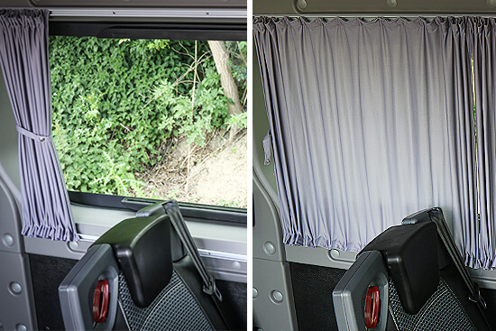 Les rideaux coulissants offrent plus de discrétion pour vos passagers...