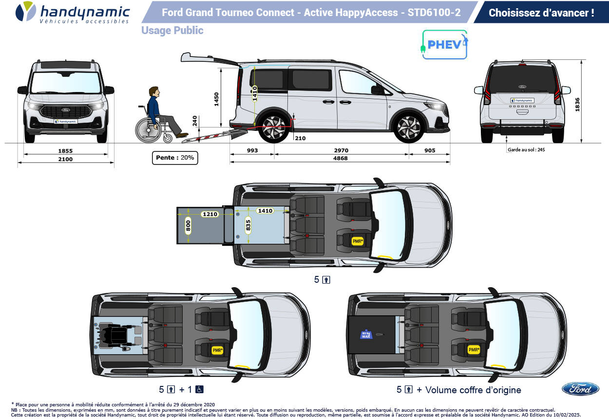 Schéma d'implantation du Ford Grand Tourneo Connect Hybride TPMR HappyAccess Schéma d'implantation du Ford Grand Tourneo Connect Hybride TPMR HappyAccess
