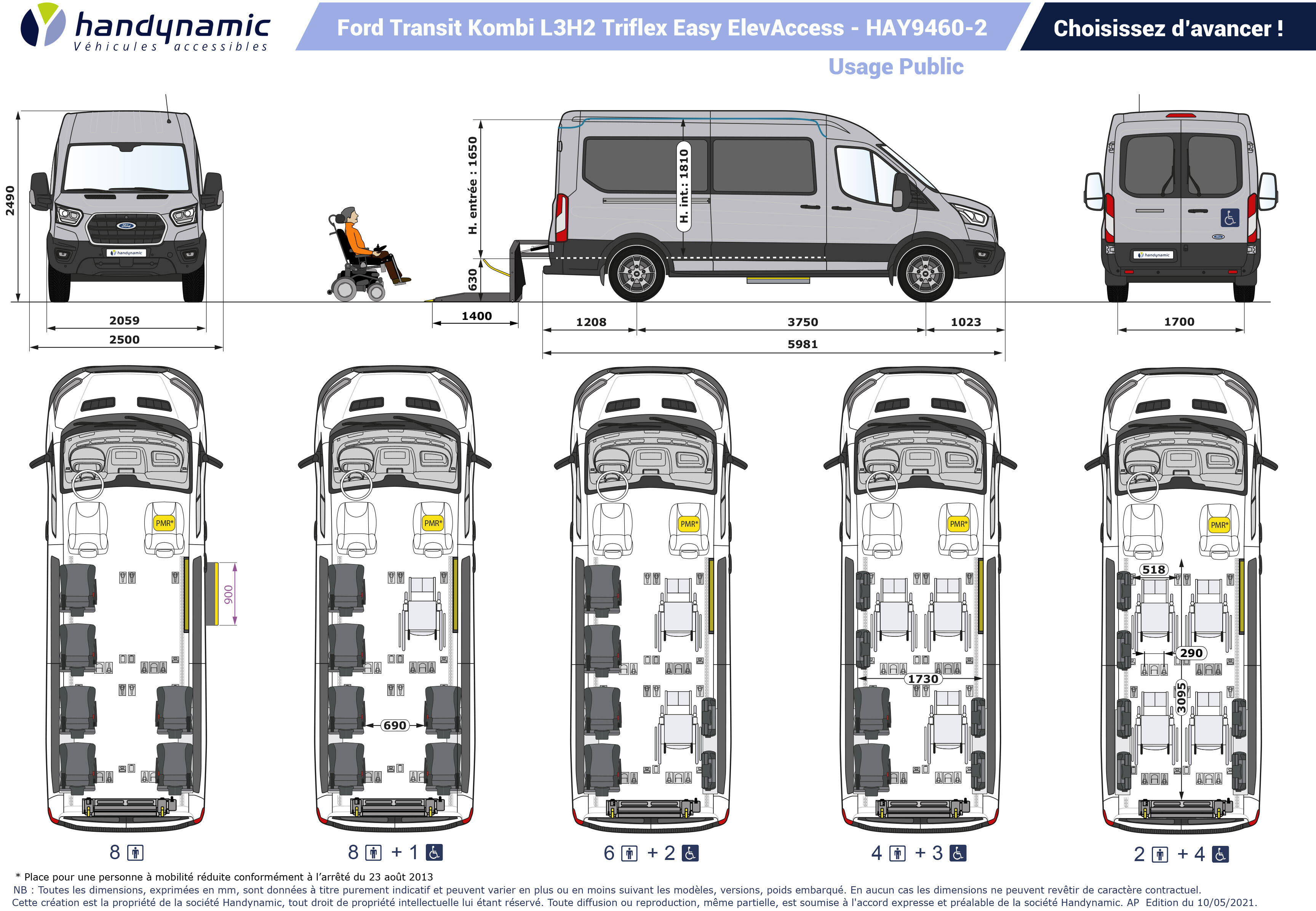 Schéma d'implantation du Ford Transit Kombi TPMR L3H2 Triflex Easy Schéma d'implantation du Ford Transit Kombi TPMR L3H2 Triflex Easy