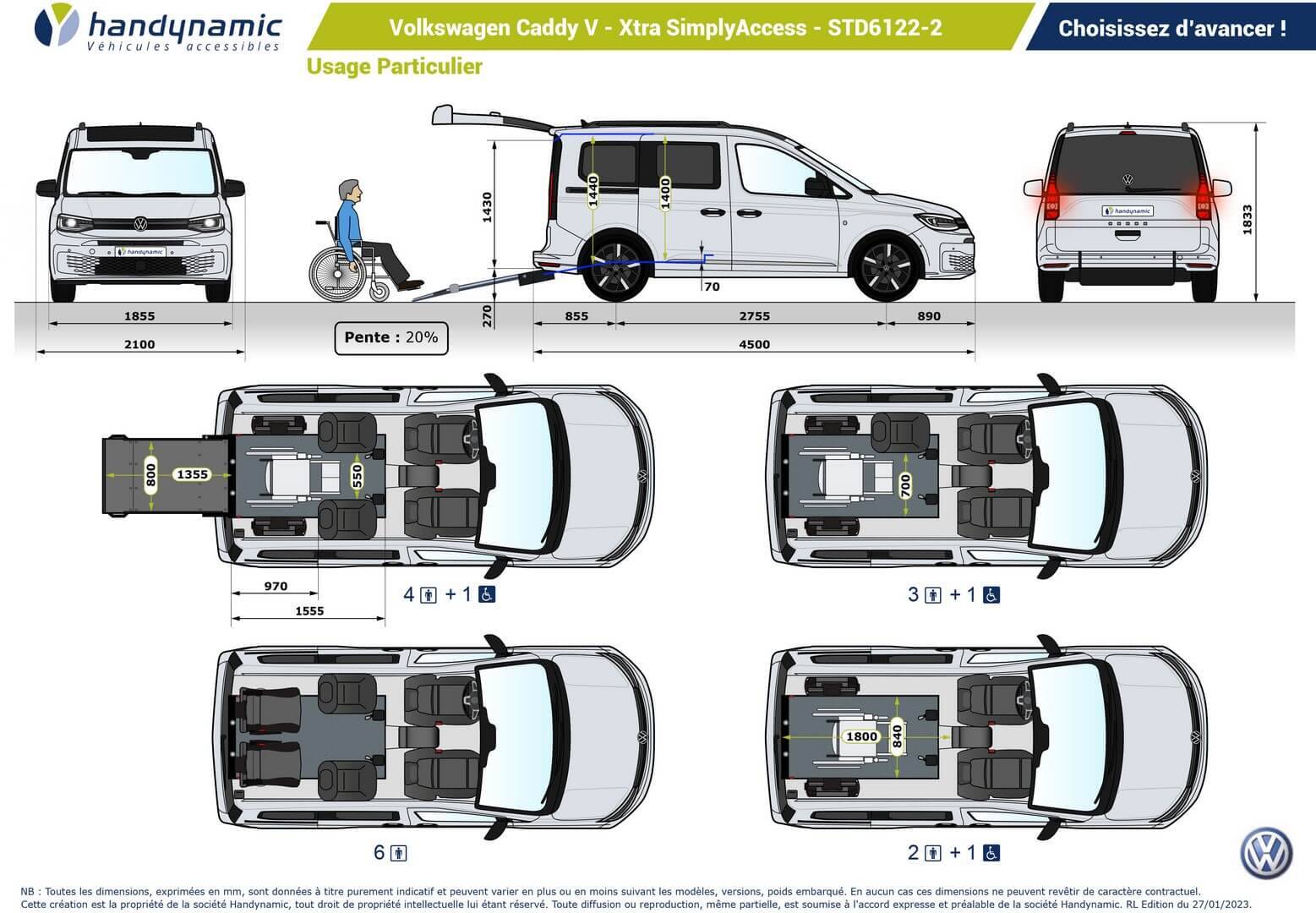 Schéma d'implantation du Volkswagen Caddy Xtra HappyAccess Schéma d'implantation du Volkswagen Caddy Xtra HappyAccess