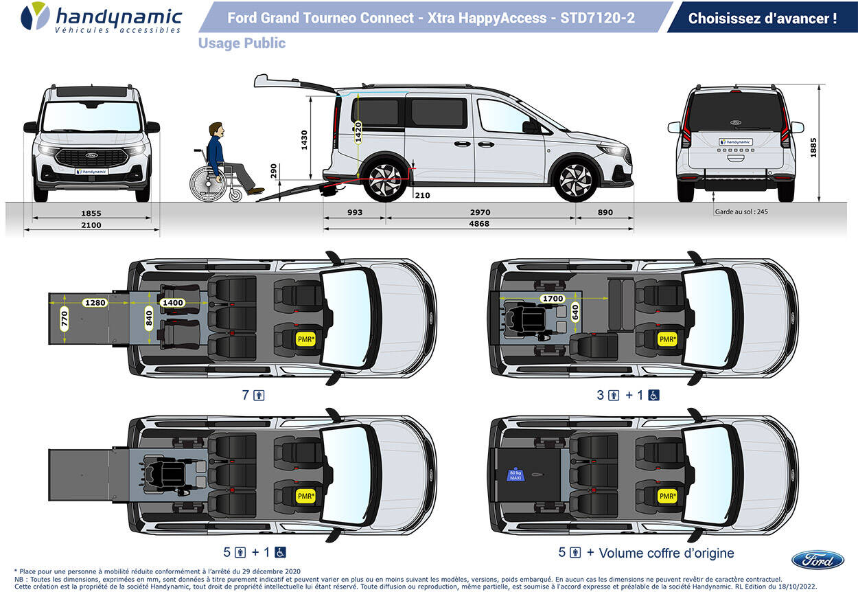 Schéma d'implantation du Ford Grand Tourneo Connect TPMR Triflex HappyAccess Schéma d'implantation du Ford Grand Tourneo Connect TPMR Triflex HappyAccess