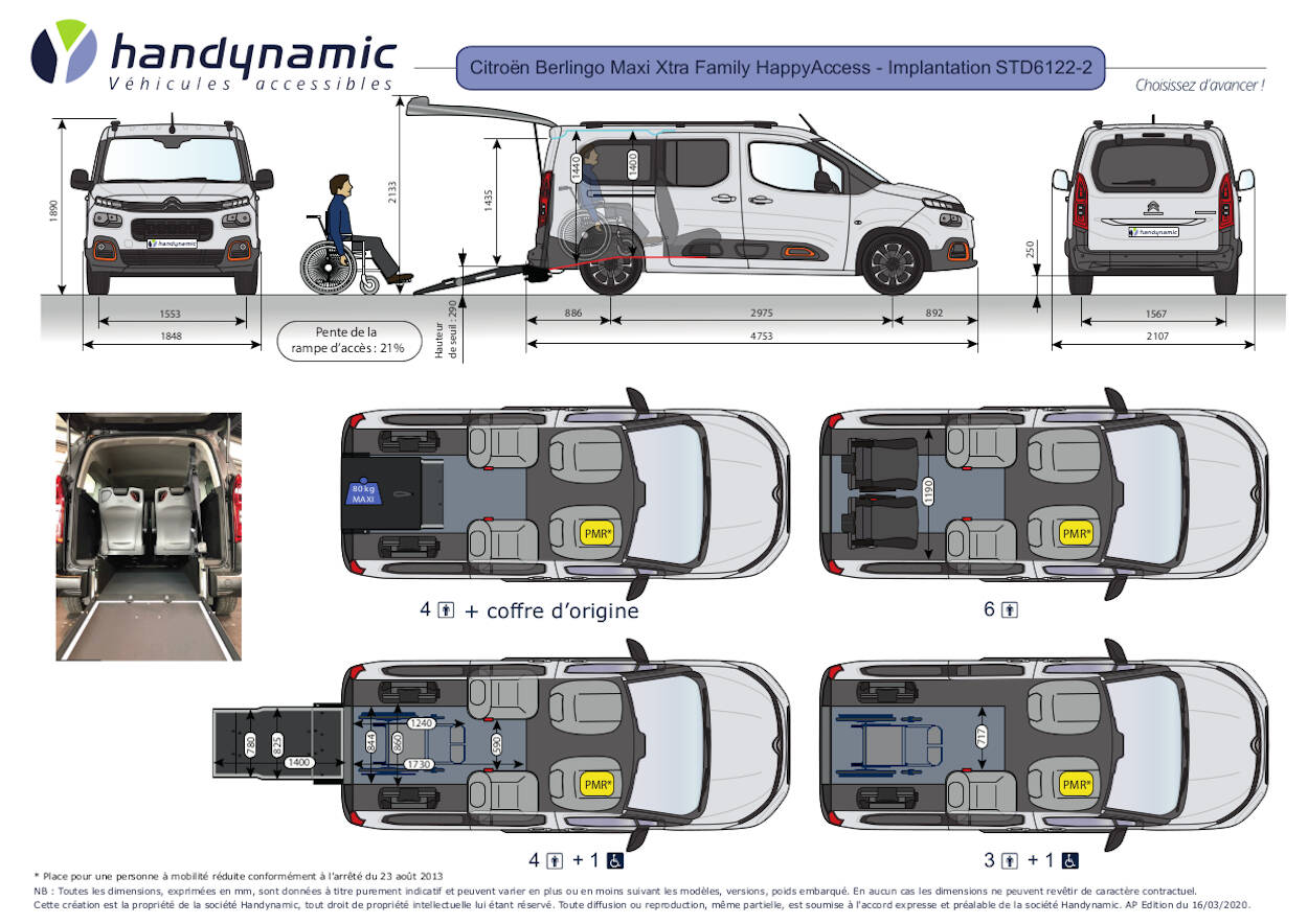 Schéma d'implantation du Citroën Berlingo TPMR Maxi Xtra Family Schéma d'implantation du Citroën Berlingo TPMR Maxi Xtra Family
