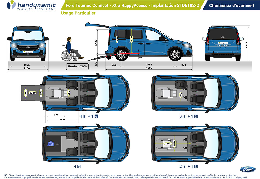 Schéma d&#039;implantation du Ford Tourneo Connect Xtra HappyAccess