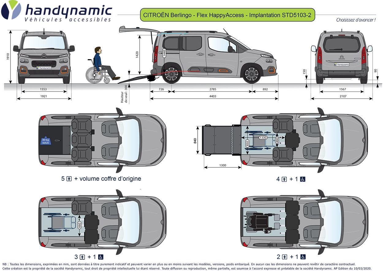 Schéma du Berlingo avec aménagement handicap Flex Schéma du Berlingo avec aménagement handicap Flex