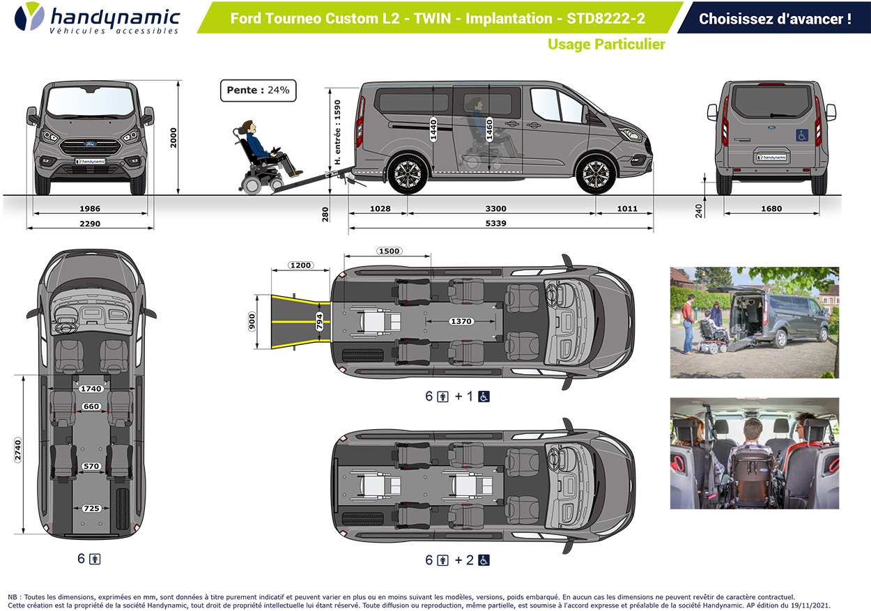 Schéma d'implantation du Ford Tourneo Custom Twin Schéma d'implantation du Ford Tourneo Custom Twin