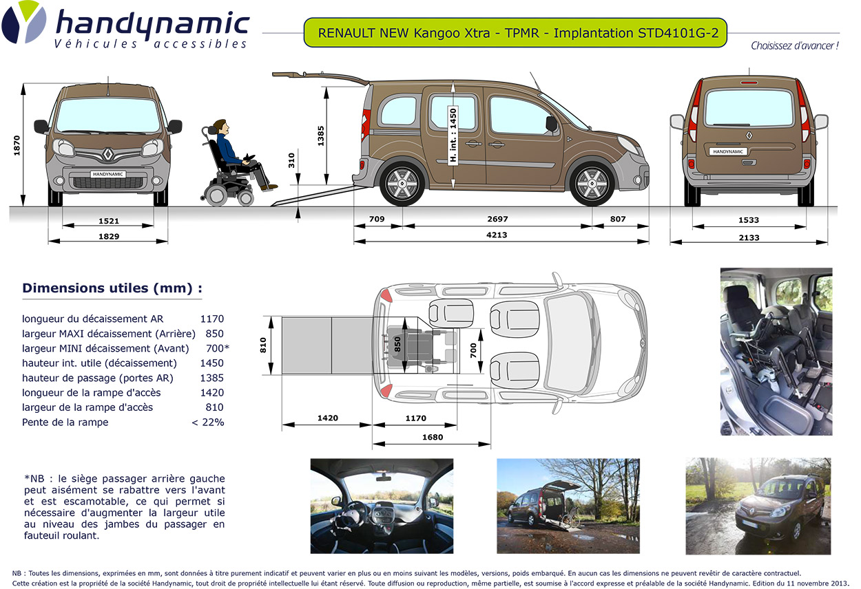 Schéma d'implantation du Renault Kango accessible de location Schéma d'implantation du Renault Kango accessible de location
