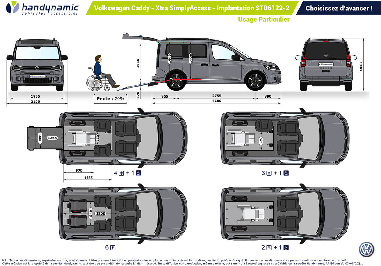 Nouveau Volkswagen Caddy Xtra SimplyAccess pour personne