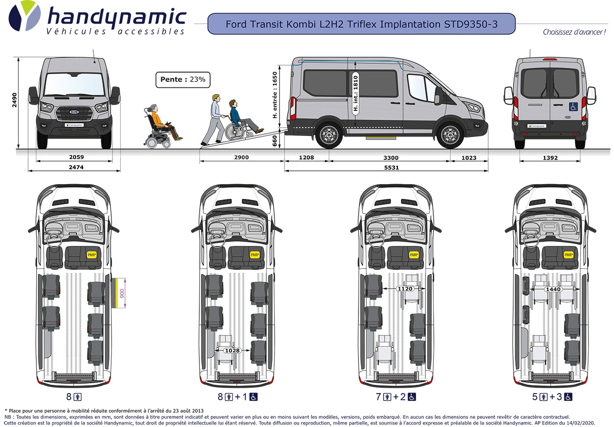 Nouveau Ford Transit Kombi L2H2 TPMR avec sièges pivotants Handynamic