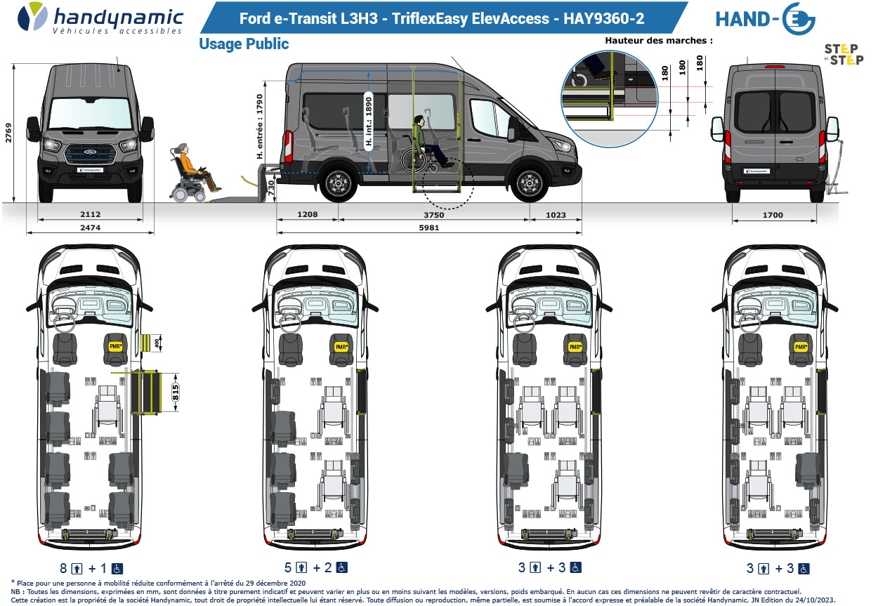 Schéma d&#039;implantation Ford E-Transit L3H3 TPMR Triflex Easy ElevAccess
