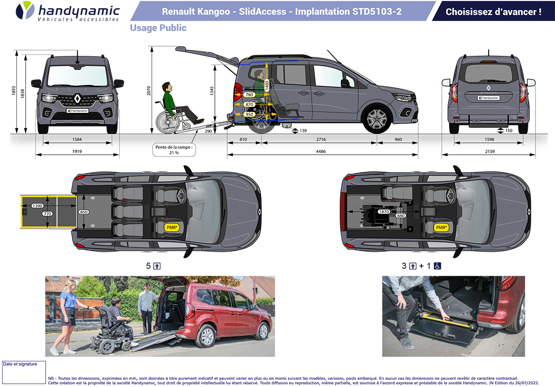 Schéma d'implantation du Renault Kangoo SlidAccess (professionnels) Schéma d'implantation du Renault Kangoo SlidAccess (professionnels)