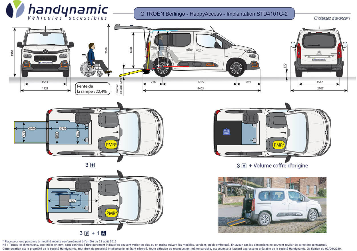 Dimensions utiles du Berlingo HappyAccess Pro TPMR