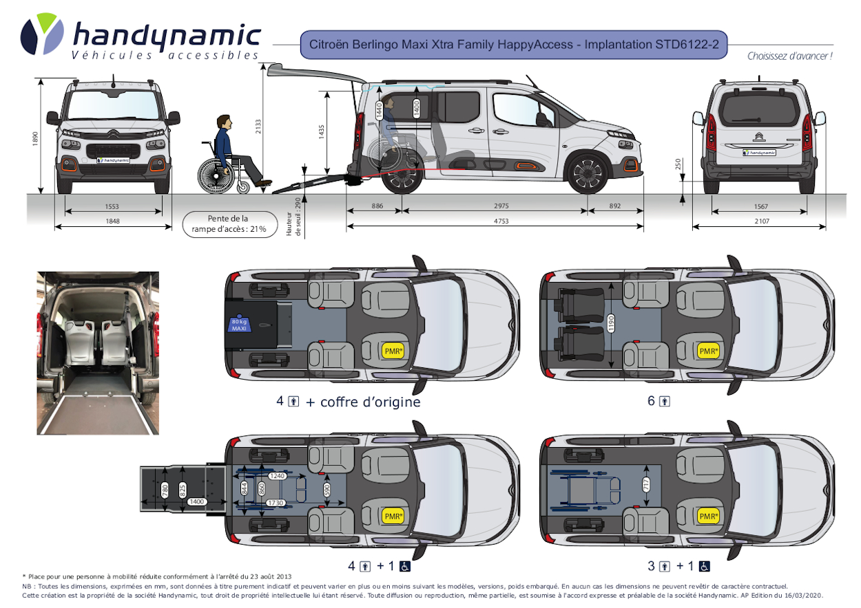 Schéma d'implantation du Citroën Berlingo TPMR Maxi Xtra Family Schéma d'implantation du Citroën Berlingo TPMR Maxi Xtra Family