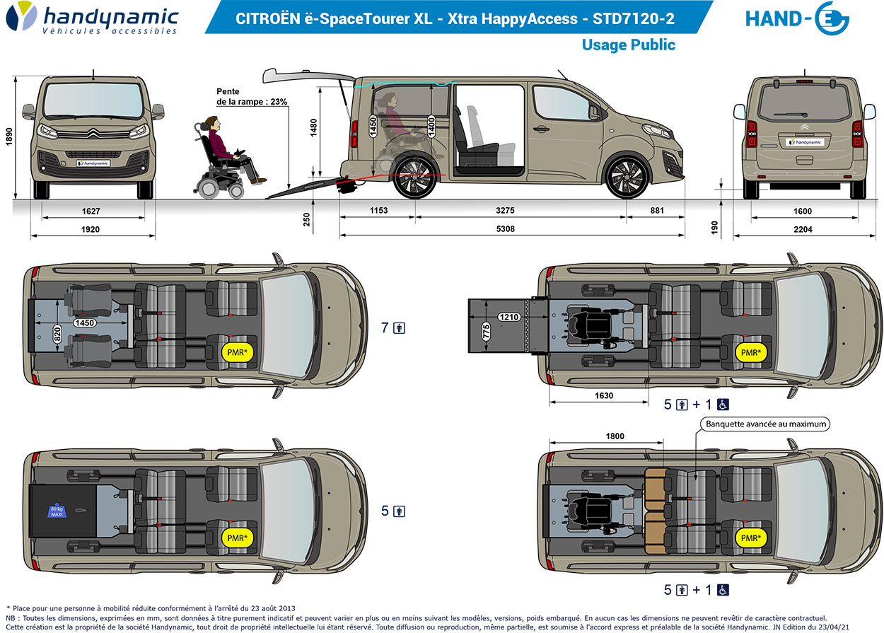 Schéma d&#039;implantation du Citroën ë-SpaceTourer long TPMR Xtra HappyAccess