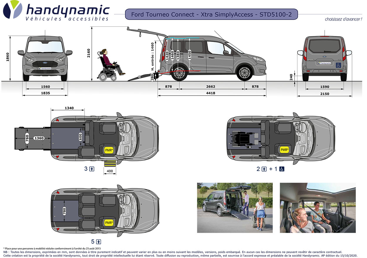 Dimensions utiles du Ford Tourneo Connect TPMR Xtra SimplyAccess