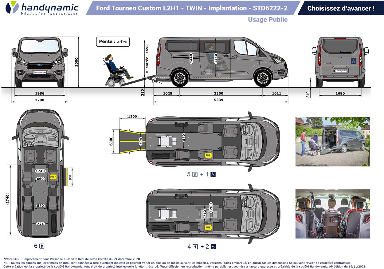 Schéma d&#039;implantation du Ford Tourneo Custom Twin TPMR 
