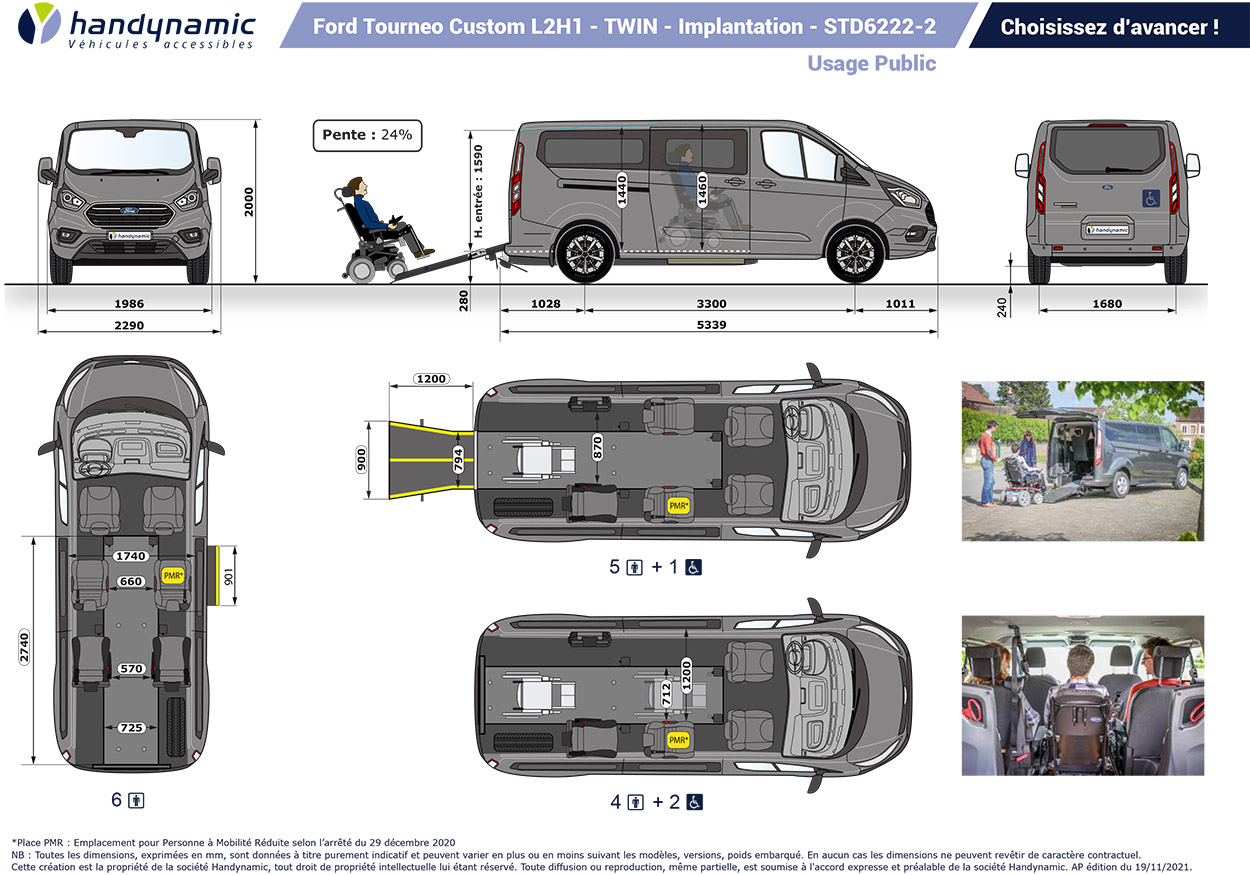 Schéma d'implantation du Ford Tourneo Custom Twin TPMR Schéma d'implantation du Ford Tourneo Custom Twin TPMR