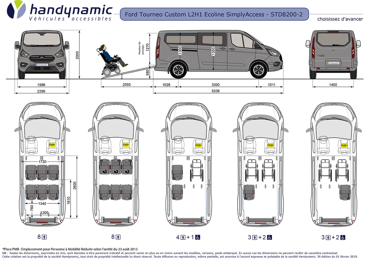 Schéma d&#039;implantation du Ford Tourneo Custom TPMR Ecoline L2H1
