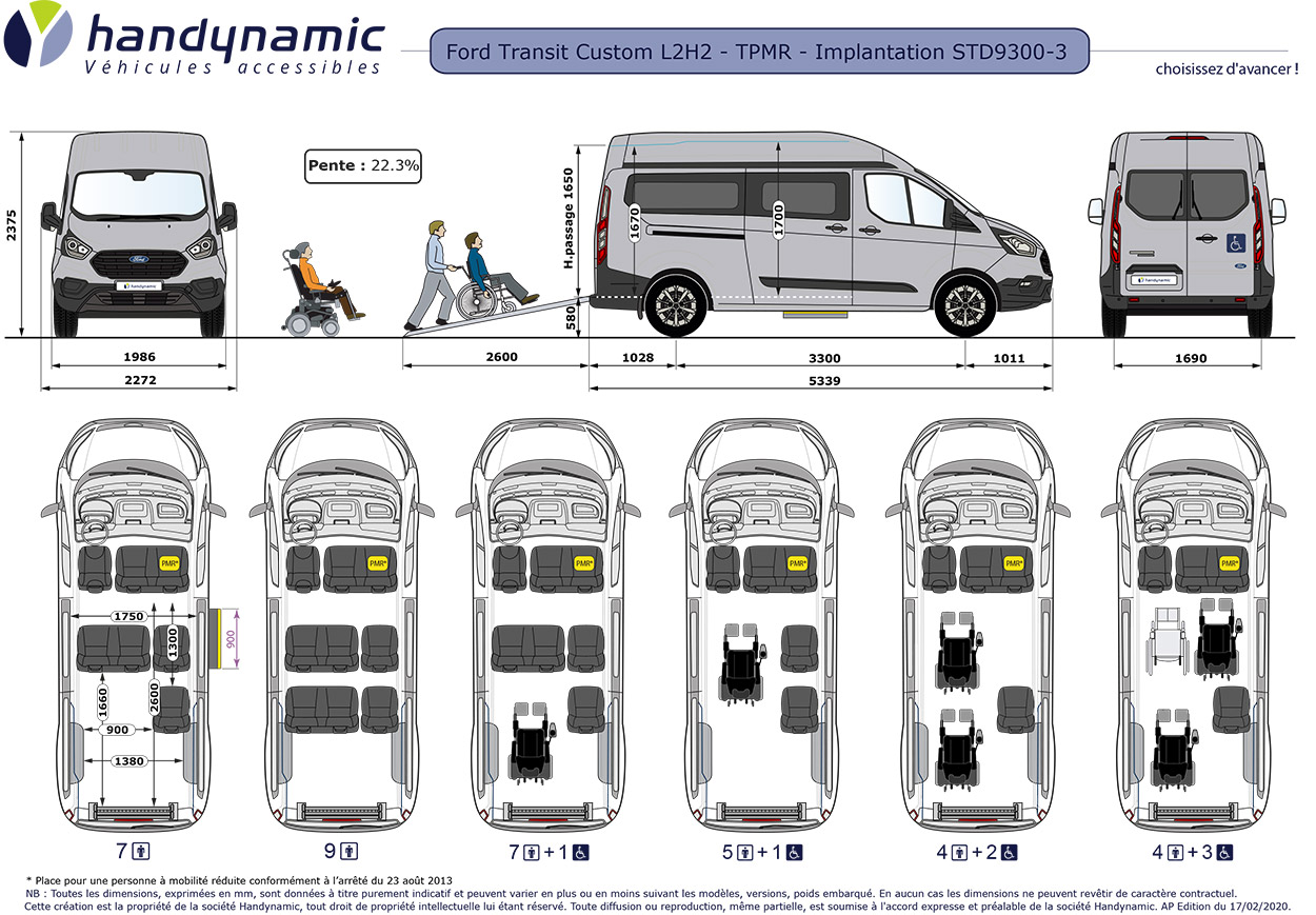 Cliquez ici pour télécharger le schéma d&#039;implantation du Ford Transit Custom TPMR L2H2 Ecoline SimplyAccess avec option climatisation arrière