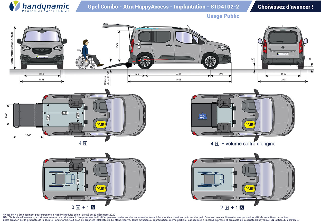 Schéma d&#039;implantation de l&#039;Opel Combo TPMR Xtra HappyAccess