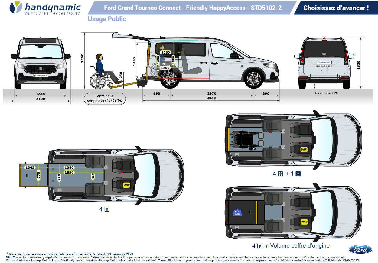 Schéma d'implantation du Ford Grand Tourneo Connect aménagé Friendly HappyAccess Schéma d'implantation du Ford Grand Tourneo Connect aménagé Friendly HappyAccess