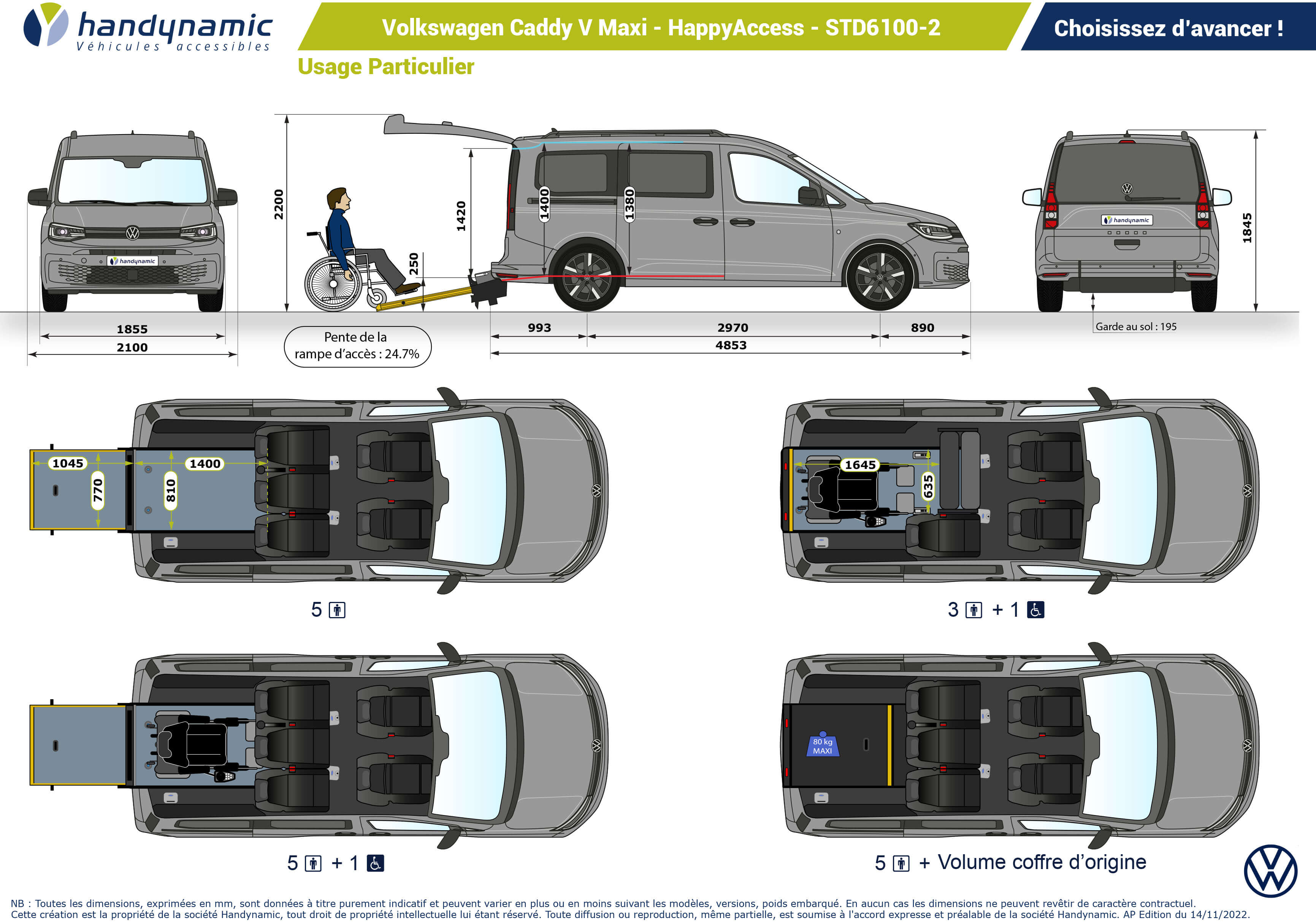 Schéma d&#039;implantation Volkswagen Caddy Maxi HappyAccess